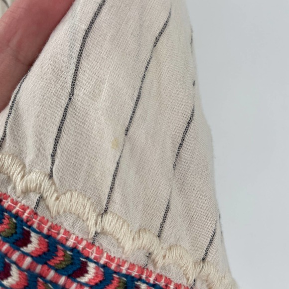 Johnny Was Juliene Embroidered Stripe Peasant Top Beige - Picture 6 of 9